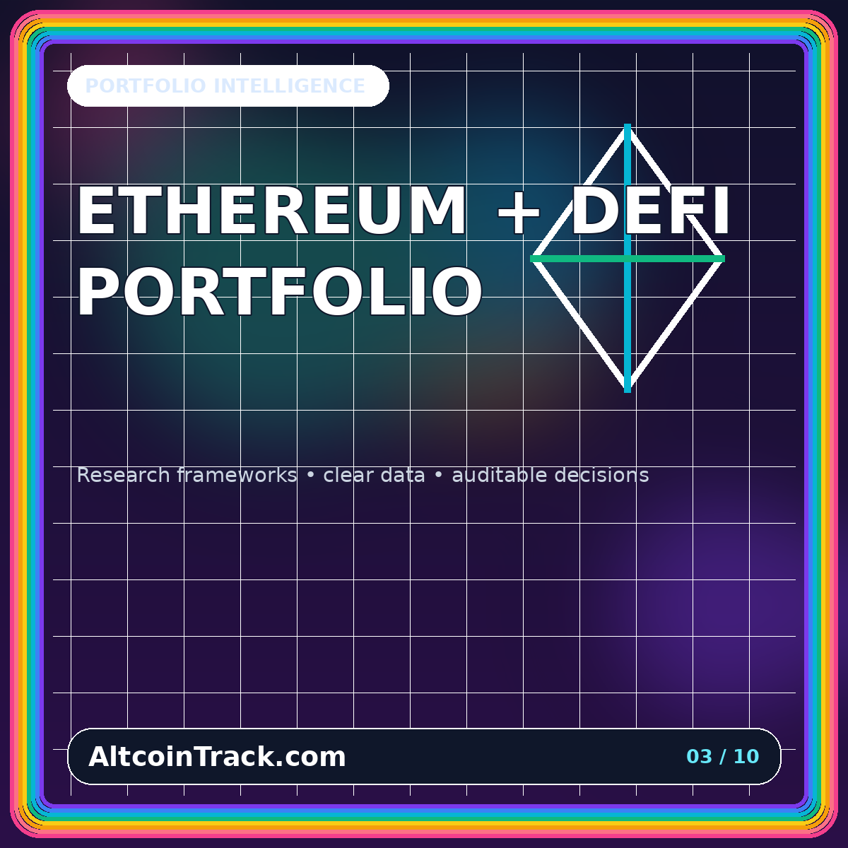 Neon typography card for Ethereum and DeFi Portfolio Tracking: Tokens, Protocol Positions, Bridges, and Rewards