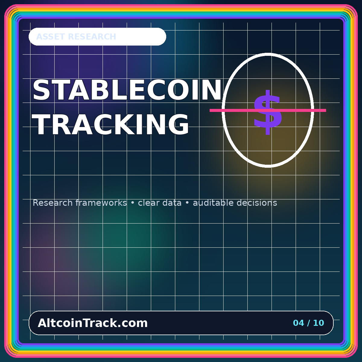 Neon typography card for Stablecoin Tracking Framework: Pegs, Reserves, Liquidity, and Counterparty Risk