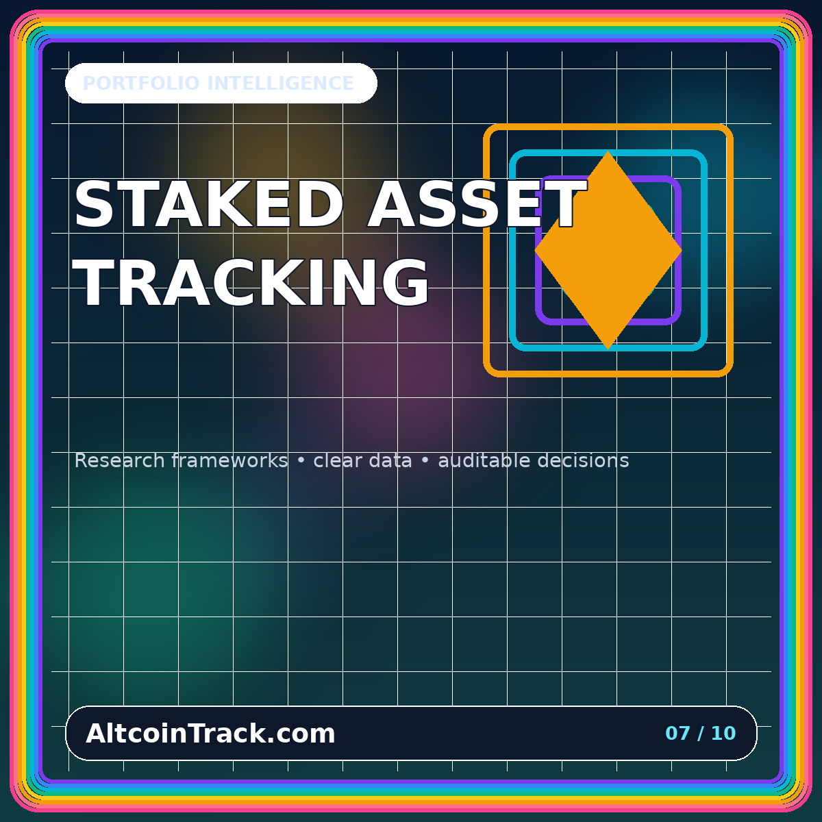 Neon typography card for Staked Asset Tracking: Rewards, Lockups, Slashing, Validators, and Liquid Staking